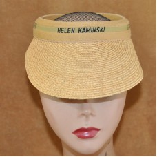 Helen Kaminski Australia Straw Sun Visor Hat Nougat Natural Logo Raffia Braid  eb-50838417